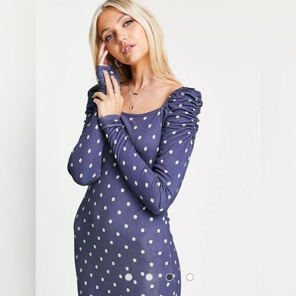 TED Baker Ditsy Spot Long Sleeve Jersey Midi Dress - Picture 4 of 8